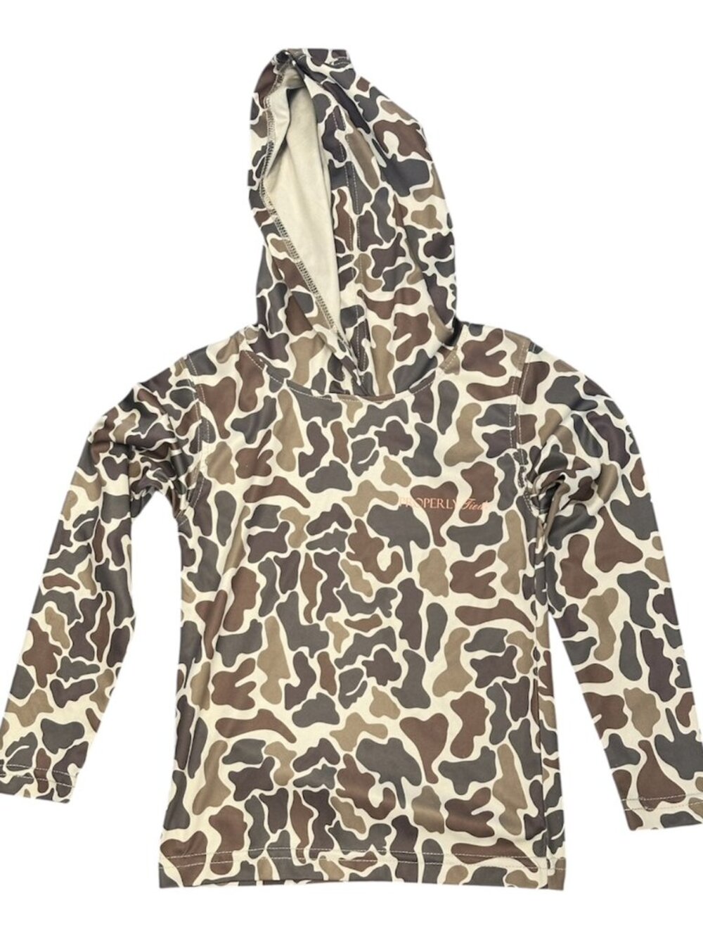 Properly Tied Youth Size 2 Duck Camo Performance Hoodie UPF Fishing Shirt
